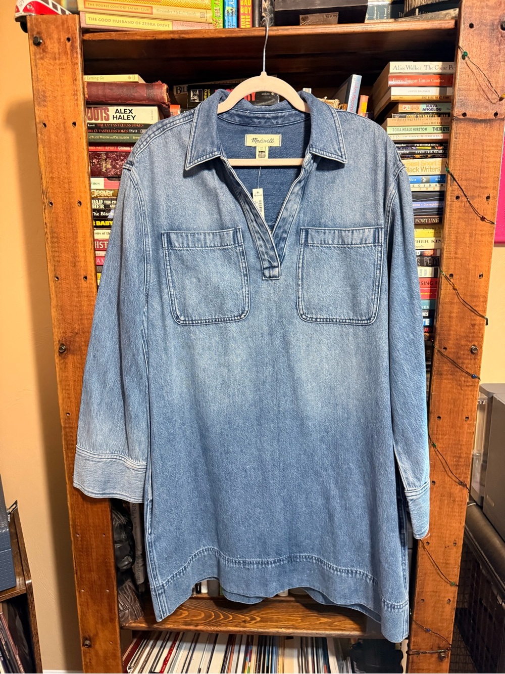 Madewell Soft Blue Denim Pullover Dress with Patch Pockets